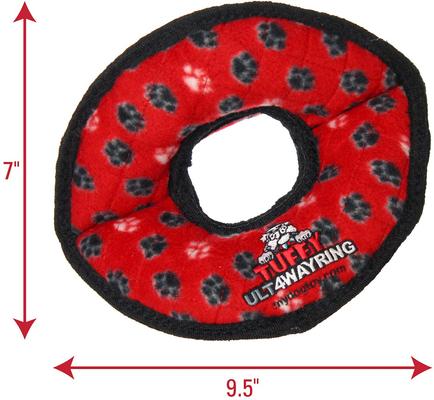Show full view: Tuffy's Ultimate 4-Way Ring Squeaky Plush Dog Toy, Red Paws slide 2 of 9