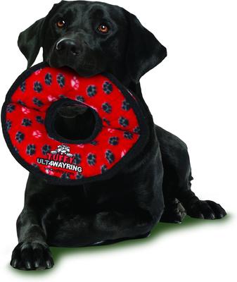 Show full view: Tuffy's Ultimate 4-Way Ring Squeaky Plush Dog Toy, Red Paws slide 3 of 9