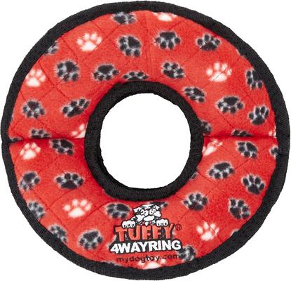 Show full view: Tuffy's Ultimate 4-Way Ring Squeaky Plush Dog Toy, Red Paws slide 5 of 9