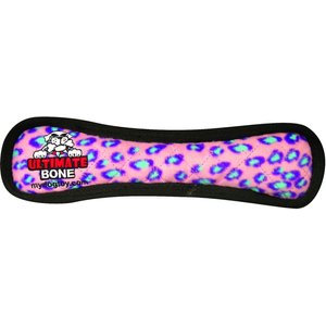 Tuffy's Ultimate Bone Squeaky Plush Dog Toy, Pink Leopard