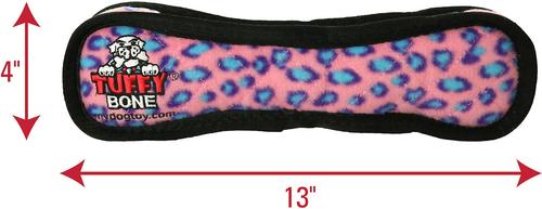Show full view: Tuffy's Ultimate Bone Squeaky Plush Dog Toy, Pink Leopard slide 3 of 12