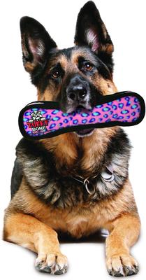 Show full view: Tuffy's Ultimate Bone Squeaky Plush Dog Toy, Pink Leopard slide 4 of 12