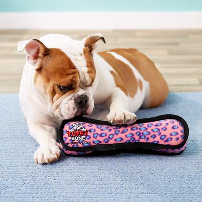 Show full view: Tuffy's Ultimate Bone Squeaky Plush Dog Toy, Pink Leopard slide 5 of 12