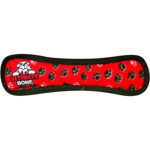 Tuffy's Ultimate Bone Squeaky Plush Dog Toy, Red Paws