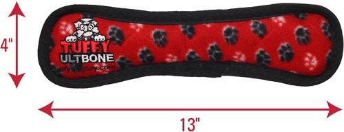 Show full view: Tuffy's Ultimate Bone Squeaky Plush Dog Toy, Red Paws slide 3 of 12