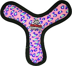 Tuffy's Ultimate Bowmerang Squeaky Plush Dog Toy, Pink Leopard