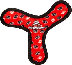 Tuffy's Ultimate Bowmerang Squeaky Plush Dog Toy, Red Paws