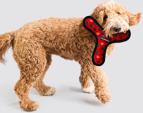 Show full view: Tuffy's Ultimate Bowmerang Squeaky Plush Dog Toy, Red Paws slide 3 of 12