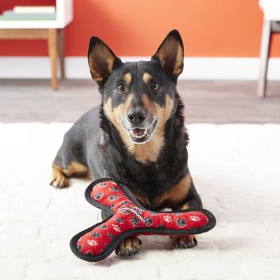 Show full view: Tuffy's Ultimate Bowmerang Squeaky Plush Dog Toy, Red Paws slide 4 of 12