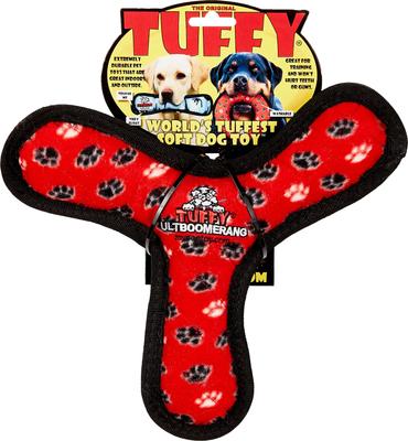 Show full view: Tuffy's Ultimate Bowmerang Squeaky Plush Dog Toy, Red Paws slide 5 of 12