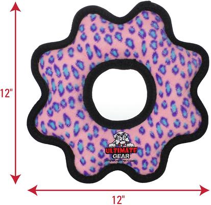 Show full view: Tuffy's Ultimate Gear Ring Squeaky Plush Dog Toy, Pink Leopard slide 3 of 10