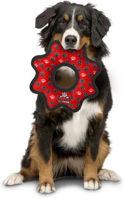 Show full view: Tuffy's Ultimate Gear Ring Squeaky Plush Dog Toy, Red Paws slide 3 of 9