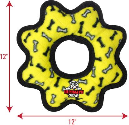 Show full view: Tuffy's Ultimate Gear Ring Squeaky Plush Dog Toy, Yellow Bones slide 2 of 9