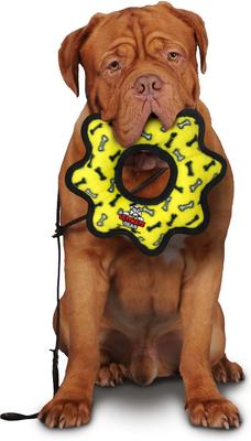 Show full view: Tuffy's Ultimate Gear Ring Squeaky Plush Dog Toy, Yellow Bones slide 3 of 9