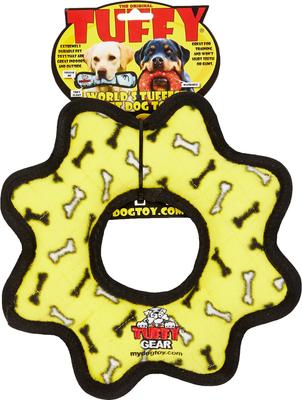 Show full view: Tuffy's Ultimate Gear Ring Squeaky Plush Dog Toy, Yellow Bones slide 7 of 9