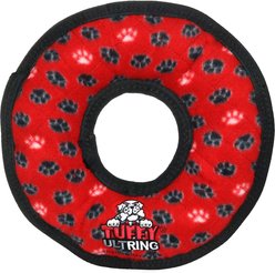 Tuffy's Ultimate Ring Squeaky Plush Dog Toy, Red Paws