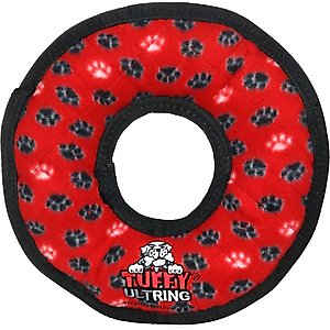 Tuffy's Ultimate Ring Squeaky Plush Dog Toy, Red Paws