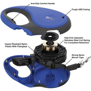 TUG Nylon Tape Retractable Dog Leash, Blue, Medium: 16-ft long