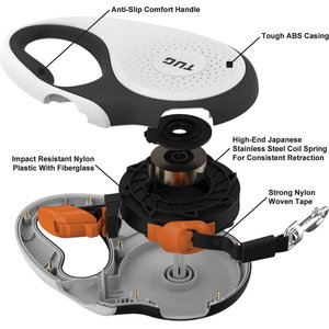 TUG Nylon Tape Retractable Dog Leash, White/Orange, Large: 16-ft long