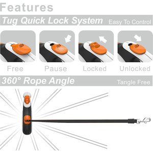TUG Nylon Tape Retractable Dog Leash, White/Orange, Large: 16-ft long