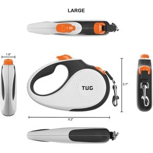 TUG Nylon Tape Retractable Dog Leash, White/Orange, Large: 16-ft long