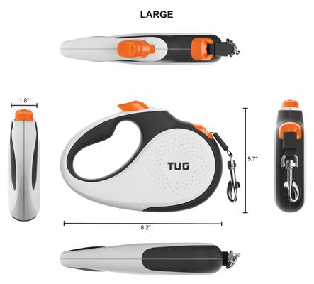 Show full view: TUG Nylon Tape Retractable Dog Leash, White/Orange, Large: 16-ft long slide 5 of 6