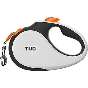 TUG Nylon Tape Retractable Dog Leash, White/Orange, Medium: 16-ft long