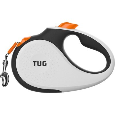 TUG TUG Nylon Tape Retractable Dog Leash, White/Orange, Medium: 16-ft long