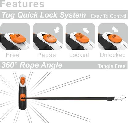 Show full view: TUG Nylon Tape Retractable Dog Leash, White/Orange, Medium: 16-ft long slide 4 of 6