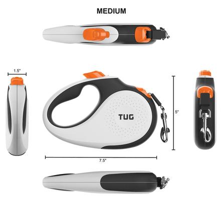 Show full view: TUG Nylon Tape Retractable Dog Leash, White/Orange, Medium: 16-ft long slide 5 of 6