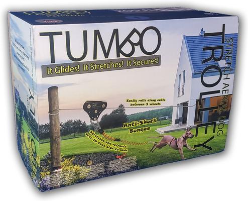 Show full view: Tumbo Trolley Dog Xtreme Stretching Coil Cable with Anti-Shock Bungee Aerial Dog Tie Out, Black, 200-ft slide 5 of 6