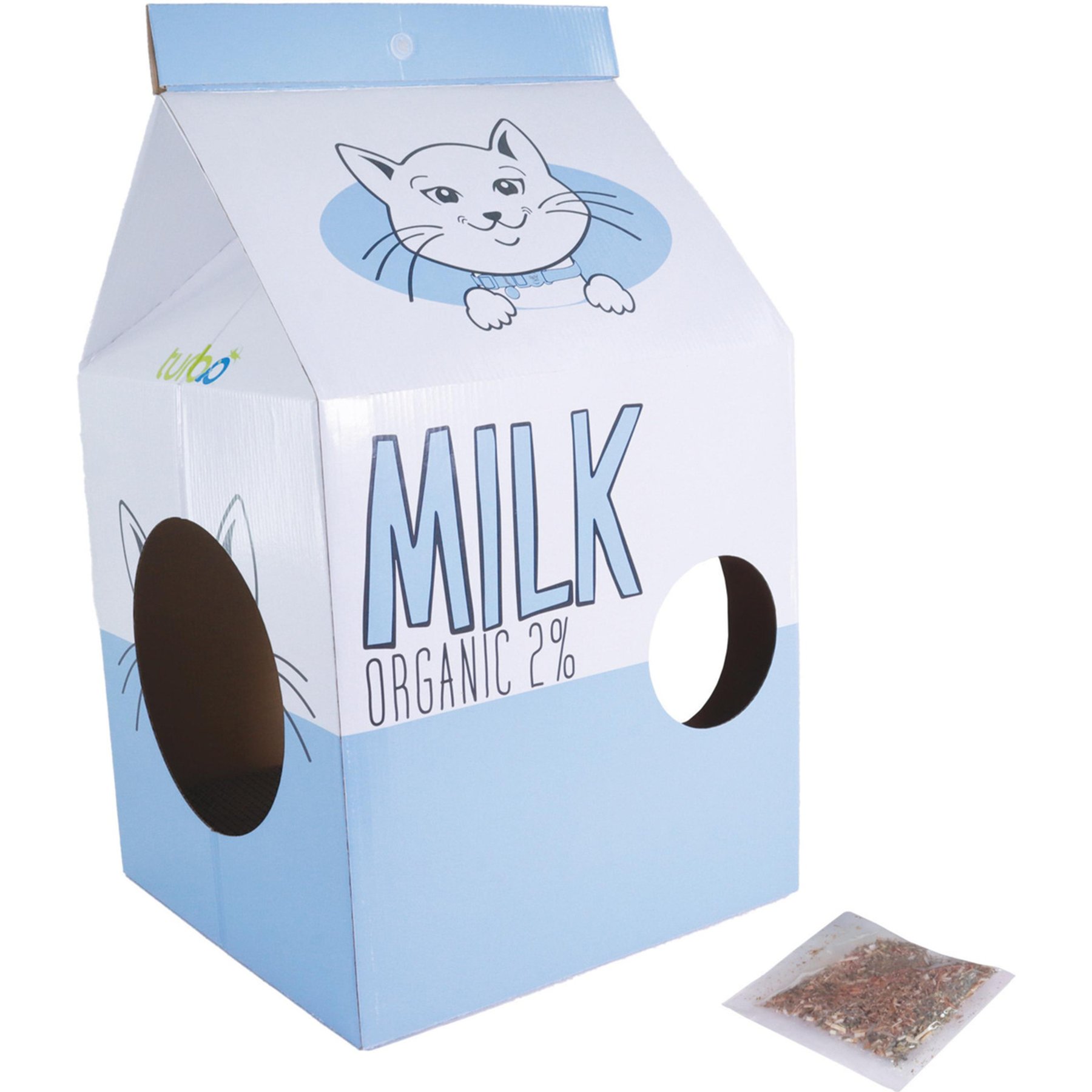 Turbo Milk Carton Cat Scratcher Toy, Blue
