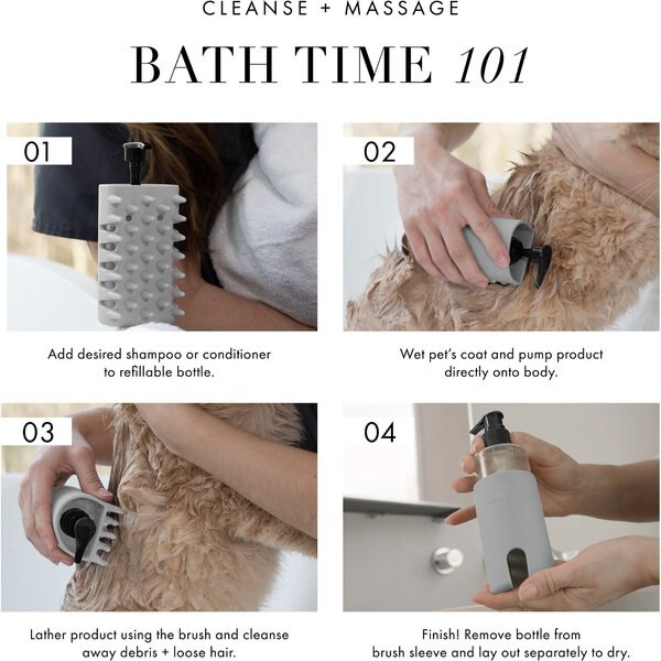 Tweezerman 2-in-1 Shampoo Dispenser & Bath Massage Dog & Cat Brush, Grey