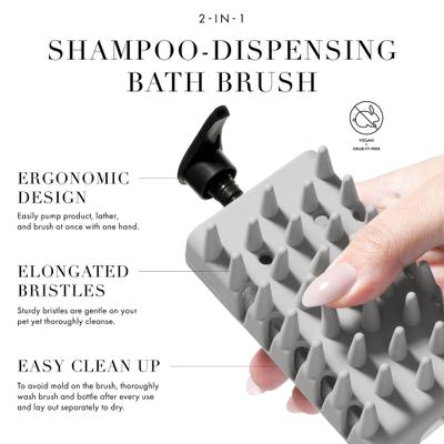 Show full view: Tweezerman 2-in-1 Shampoo Dispenser & Bath Massage Dog & Cat Brush, Grey slide 5 of 12