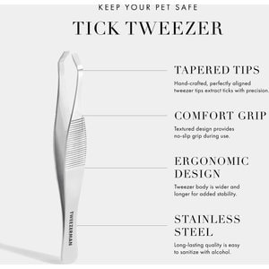 Tweezerman Stainless Steel Portable Tick Removal Tweezer for Cats & Dogs