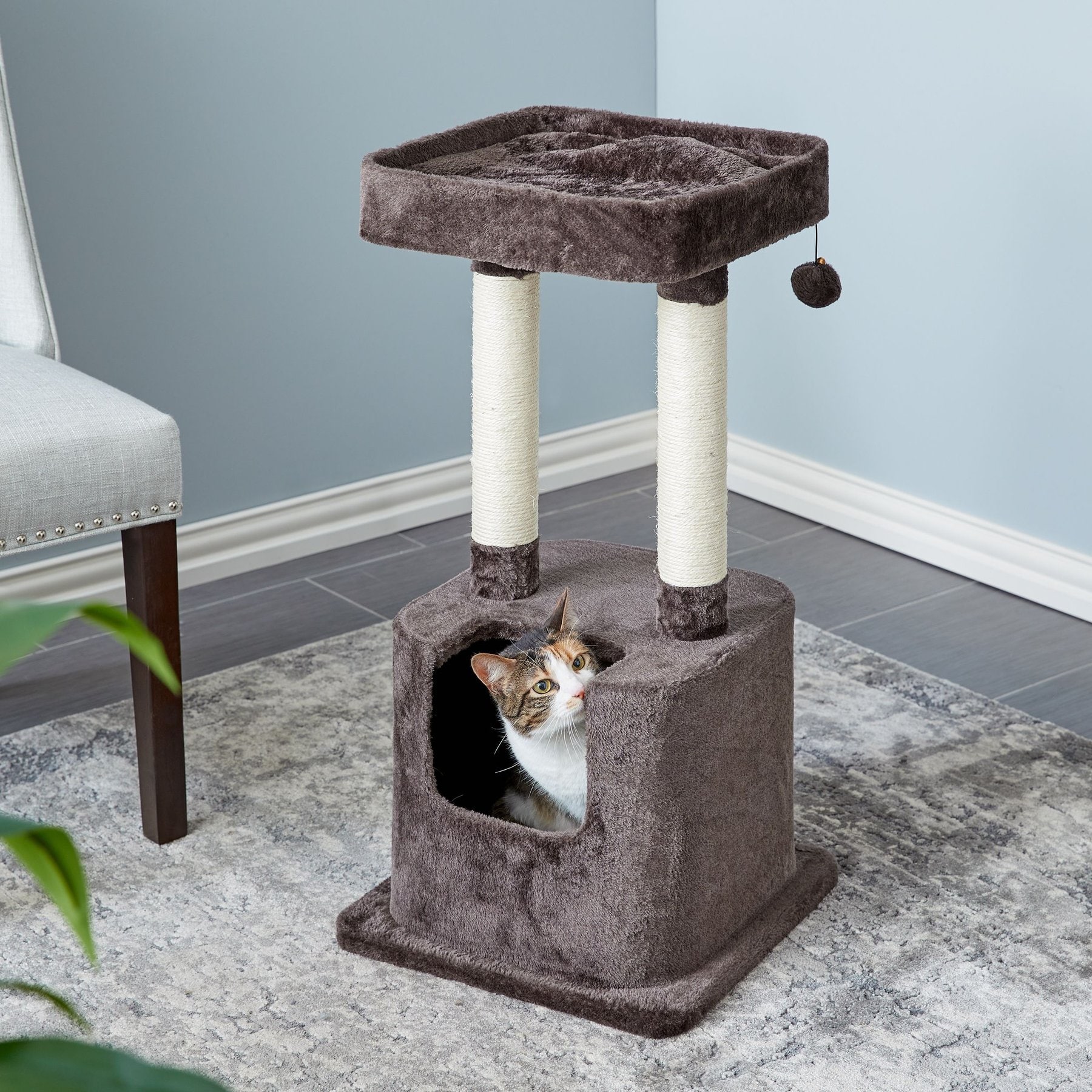 Two By Two Boxwood 31.5-in Plush Cat Tree & Condo, Brown, Medium