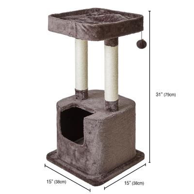 Show full view: Two By Two Boxwood 31.5-in Plush Cat Tree & Condo, Brown, Medium slide 3 of 10