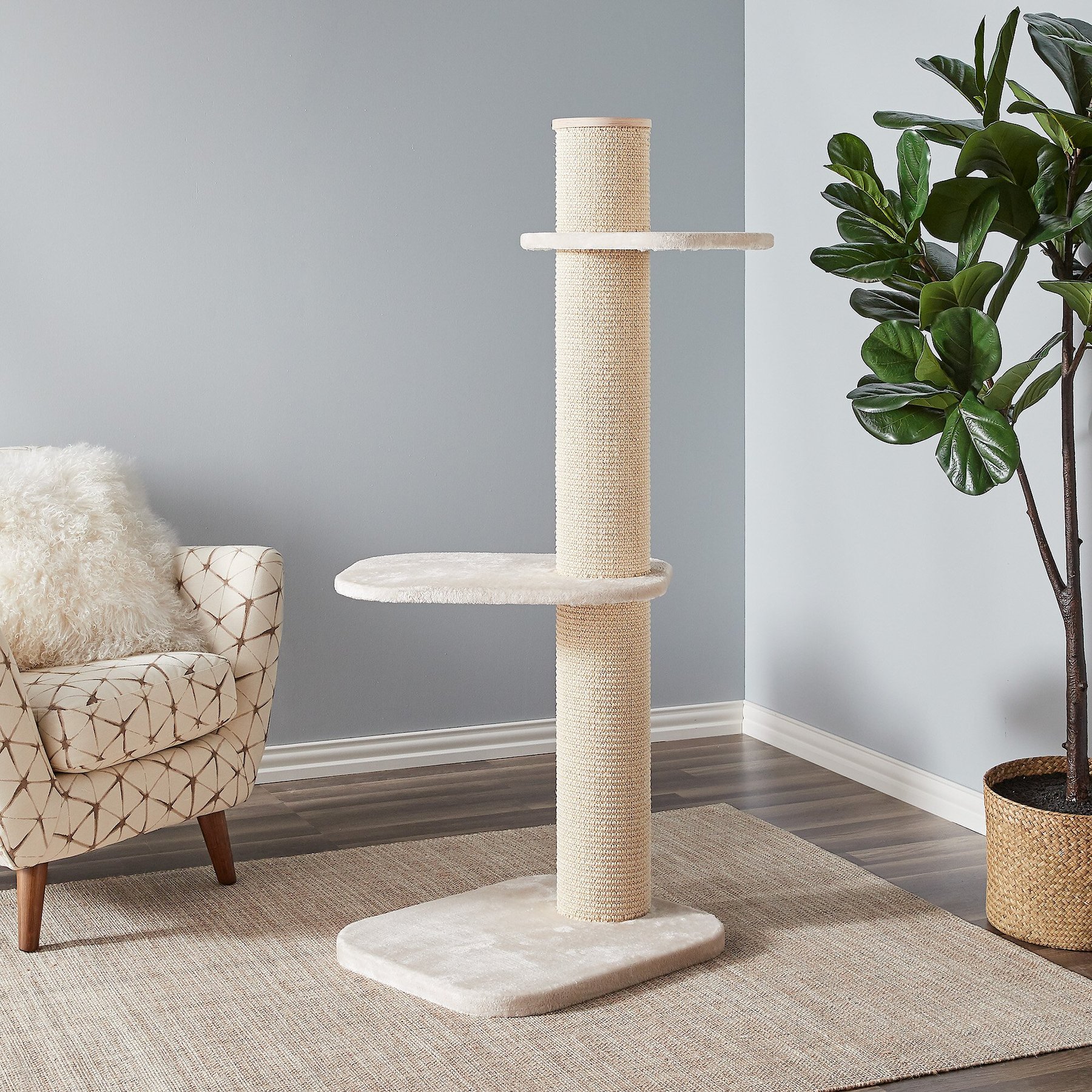 Two By Two City Cat Deluxe European 58-in Faux Fur Cat Tree, Beige