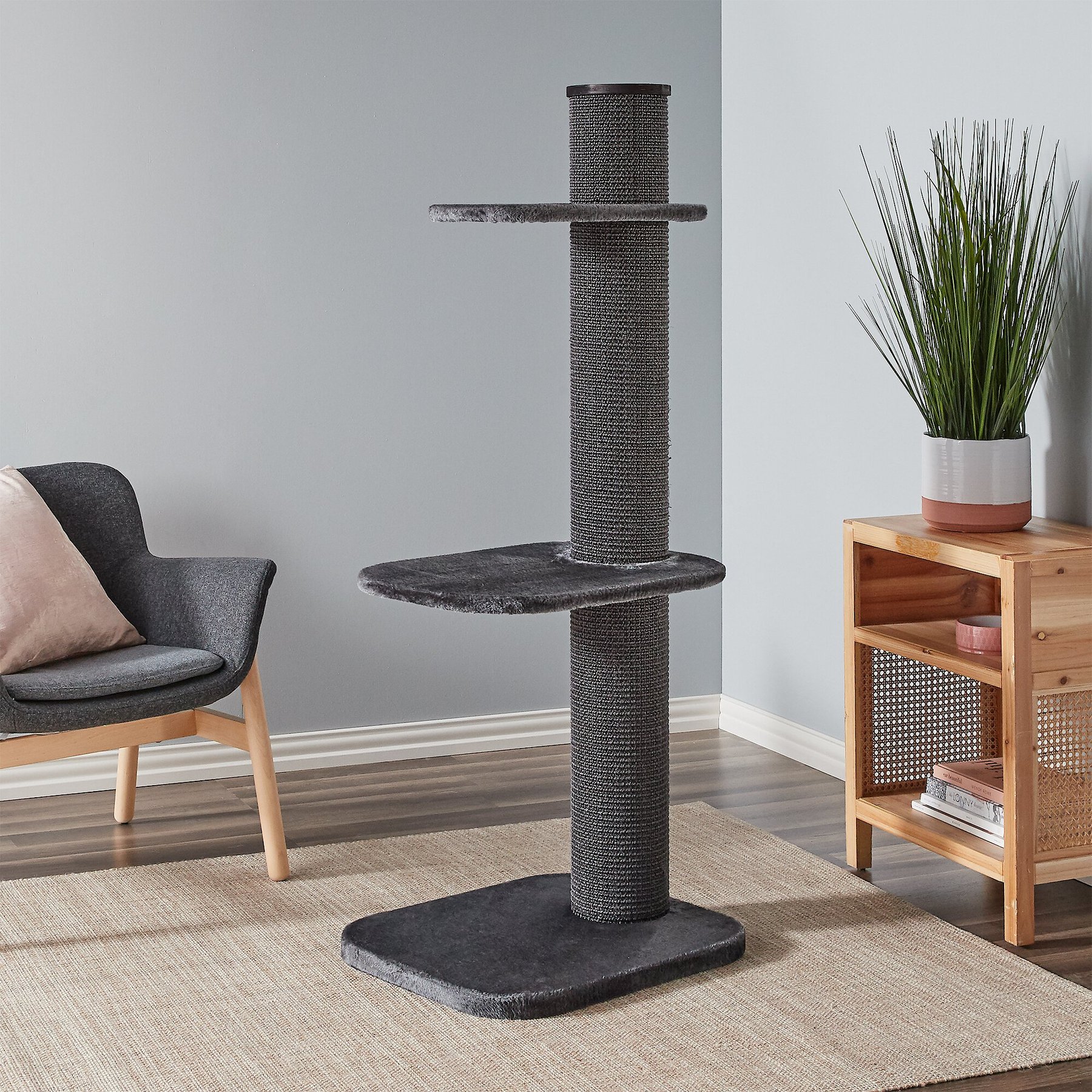 Two By Two City Cat Deluxe European 58-in Faux Fur Cat Tree, Grey