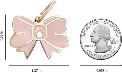 Show full view: Two Tails Pet Company Bow Brass Non-Personalized Dog & Cat ID Tag, Pink slide 4 of 4