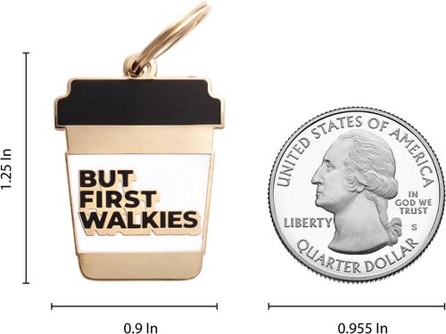 Show full view: Two Tails Pet Company But First Walkies Brass Non-Personalized Dog & Cat ID Tag, White slide 4 of 4