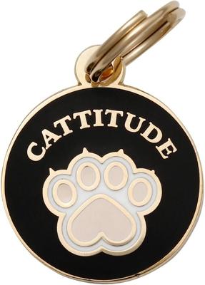 Show full view: Two Tails Pet Company Cattitude Brass Non-Personalized Cat ID Tag, Black slide 1 of 3