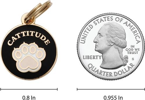 Show full view: Two Tails Pet Company Cattitude Brass Non-Personalized Cat ID Tag, Black slide 2 of 3