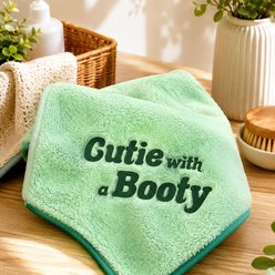 Two Tails Pet Company Cutie with a Booty Premium Microfiber Dog Towel, Green