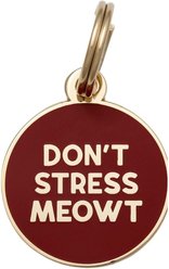 Two Tails Pet Company Don't Stress Meowt Brass Non-Personalized Cat ID Tag, Red