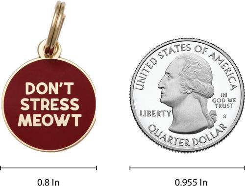 Show full view: Two Tails Pet Company Don't Stress Meowt Brass Non-Personalized Cat ID Tag, Red slide 3 of 3