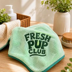 Two Tails Pet Company Fresh Pup Club Premium Microfiber Dog Towel, Green