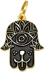 Two Tails Pet Company Hamsa Brass Non-Personalized Dog ID Tag, Black/Gold