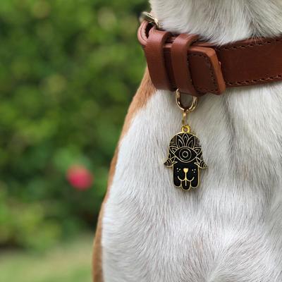 Show full view: Two Tails Pet Company Hamsa Brass Non-Personalized Dog ID Tag, Black/Gold slide 3 of 6