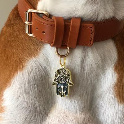 Show full view: Two Tails Pet Company Hamsa Brass Non-Personalized Dog ID Tag, Black/Gold slide 2 of 6